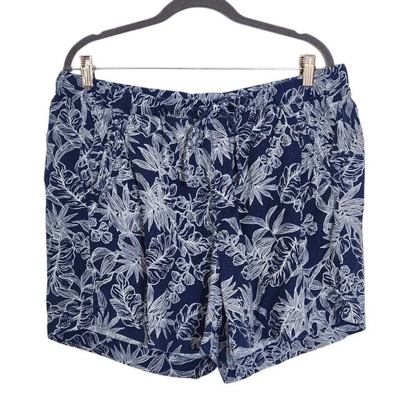 Briggs Navy Floral Linen Pull-on Shorts Size XL Navy and White Linen Shorts - Picture 1 of 8